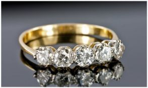 18ct Gold Set Five Stone Diamond Ring. Est. diamond weight 70pts. Finger size P.