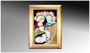Moorcroft Modern Limited Edition Large Framed Plaque ``Cherubs``. Date 2012, number 16-50. 12 by 8