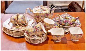Royal Winton `Welbeck` Chintz Teaset, 1995 production, comprising teapot, milk jug, sugar bowl, 6