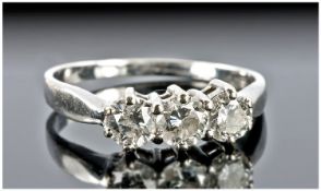 18ct White Gold Set 3 Stone Diamond Ring. The diamond of good colour and clarity. Ext. 75 pts.