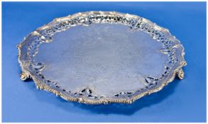 Elkington & Co. Silver Plated Circular Shaped Large Salver with beaded and open work borders -