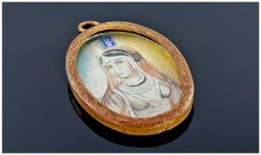 Indian Ivory Oval Shaped Miniature of Fine Quality, in gilded metal frame. Depicting an Indian