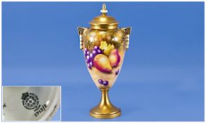 Royal Worcester Very Fine Hand Painted and Signed Two Handle Fruits Lidded Vase. Stillife ``Pears