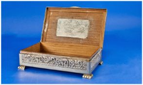 Indian Interest, Silvered Metal Karachi Yacht Club Embossed Wood Lined Cigarette Box, engraved to
