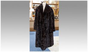 Dark Chestnut Brown Mink Full Length Coat, the glossy skins fashioned to form a subtle chevron