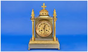 French Late 19th Century Gilt & Brass Mantle Clock with 8 day striking movement, striking on four