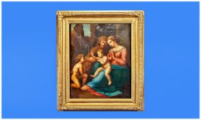A Very Fine 18th Century Oil on Canvas of Jesus, Mary and Joseph. Unsigned. In the style of the old