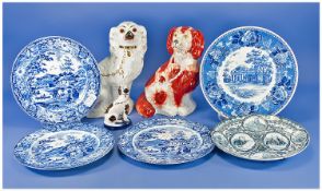 Small Collection of Ceramics comprising three Staffordshire Flatback Dog Figures together with four