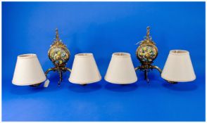A Pair of Capo De Monte Style Wall Lights, with pink, blue and green flower decoration. Complete
