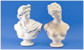 A Fine Pair of Modern 20th Century Busts in the classical Roman style. Roman man and woman. 13