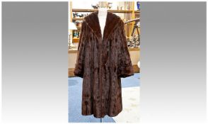 Red Brown Russian Ermine Full Length Coat, supple skins, self lined shawl collar, flared sleeves