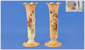 Royal Worcester Blush Ivory Pair of Lily Pad Vases. Date 1909. Each vase 7.5 inches high. Excellent
