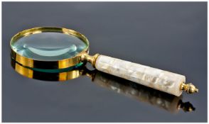 Mother Of Pearl Handled Magnifying Glass, Length 10 Inches