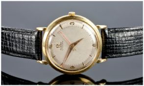 Omega 1950`s Automatic 18ct Gold Cased Gents Manual Wind Wrist Watch. Fitted on a black leather