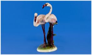 Keramos Wien Austrian Porcelain Figure Group of two pink flamingos, number 2079. Height 8.5 inches.
