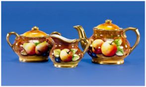 Coalport Handpainted Fruits 3 Piece Miniature Tea Set `Fruits` Stilllife, Includes tea pot, milk