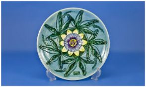 Moorcroft Limited Edition Tube Lined Cabinet Plate, Number 257/500. `Passion Flower` Pattern. Date