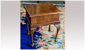Walnut Sewing Box on cabrole legs, 1920/30`s. With silk fitted interior and inlaid top.