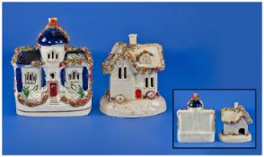 Staffordshire 19th Century Pottery Pastille Burners in the form of Houses. c.1830`s. 2 in total.