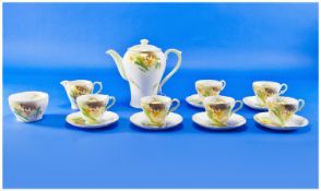 Shelly 1930`s 15 Piece Coffee Set ``Daffodil``, with yellow gold edges. Pattern number 13677.