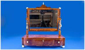 Whale Bone Antique Dressing Table Mirror. A rare American mahogany satinwood inlaid three draw