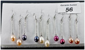 Collection of Five Pairs of Cultured Pearl Drop Earrings comprising one pair each of white,