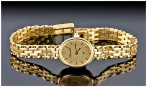 9ct Gold Ladies ``Churchill``  Wristwatch, Gilt Dial With Baton Numerals, 9ct Gold Bracelet Strap,