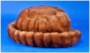 Titian Red Ermine Hat, deep crown with vertical strips of fur emanating from a flat centre piece;