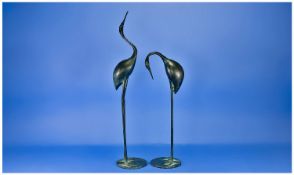 A Pair of Stylised Vintage Metal Figures of Storks. Each 21 inches tall.