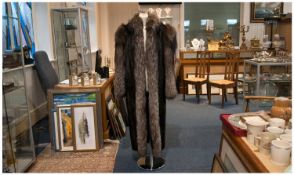 Pure Black Mink and Silver Fox Full Length Coat, the main A-line body in glossy and luxurious black