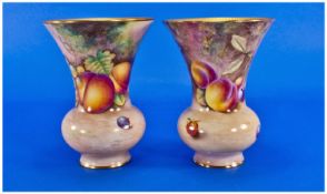 Royal Worcester Modern Pair of Fine Hand Painted Vases, Fruit Stillife ``Peaches and Grapes``.