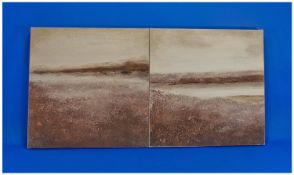 Two Square Modern Canvas Block Prints. `Sandstone` and `Pate stone`. Size 15 x 15 inches.