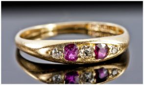 18ct Gold Diamond & Ruby Ring Set With Alternating Diamonds & Rubies, Fully Hallmarked, Ring Size P