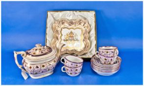 Part Tea Sets with pink strawberry design, together with golden 2000 jubilee boxed plate. Limited
