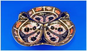 Royal Crown Derby Imari Patterned Large Shaped Trio Dish. Date 1917. 11 inch diameter. Mint