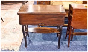 Edwardian Mahogany Pembroke Type Table with shaped carved flaps, supported by frett worked. Lyre