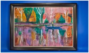 Paul Bassingthwaighte Framed Oil On Canvas. Titled `Pond 2`. Size 41 x 30 inches.