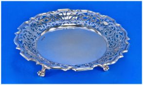 Walker and Hall Fine Silver Footed Dish, with ornate pierced and openwork borders, supported on 3