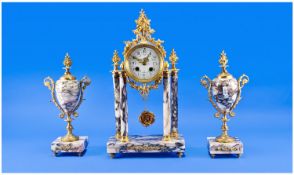 French 19th Century FIne Ormolu and Marble 3 Piece Clock Garniture Set. c.1880. The movement signed
