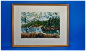 Framed Painting, Signed Lower Left `L.Birkett` Titled `Beacon Fell` Beech frame, 12x20``