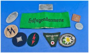 WW2 German Arm band - police helper, together with cloth insignia - Eidelweiss plus 3 trade