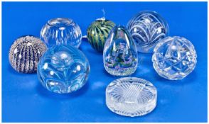 A Good Selection of Vintage Glass Paperweights, 8 in total. Various designs and sizes, some named.