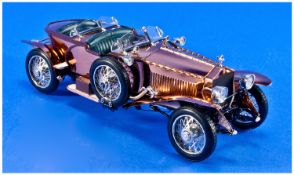 Franklin Mint Rolls Royce Car, 1921 silver ghost with copper body (With Documents and original box)