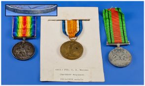 World War I Medals, 2 In Total. Awarded to 68013 PTE G.B. Burren Cheshire Regiment. Plus 1939-1945