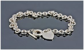 White Metal Chain, With Heart Fob. Marked Tiffany & Co 925. Complete With Box.