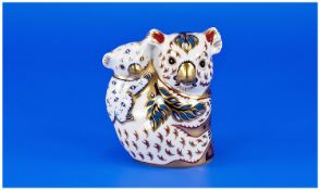 Royal Crown Derby Paperweight Koala Bear And Baby. Retired 2005. Gold stopper. First quality and