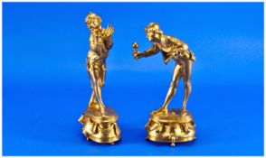 A Fine Pair Of French 19th Century Gilt Bronze Figures Of Travelling Actors/Minstrels In Period