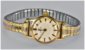 Omega Ladies Vintage 9ct Gold Cased Wrist Watch Manuel Wind. Fitted on a gold plated expanding