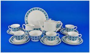 Tuscan Part Teaset comprising teapot, 6 cups and saucers and side plates, milk jug and sugar bowl.
