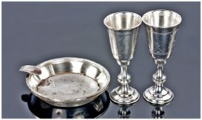Edwardian Pair of Silver Judacia Small Cups. Hallmarked Birmingham 1911. Each 3.25 inches high.